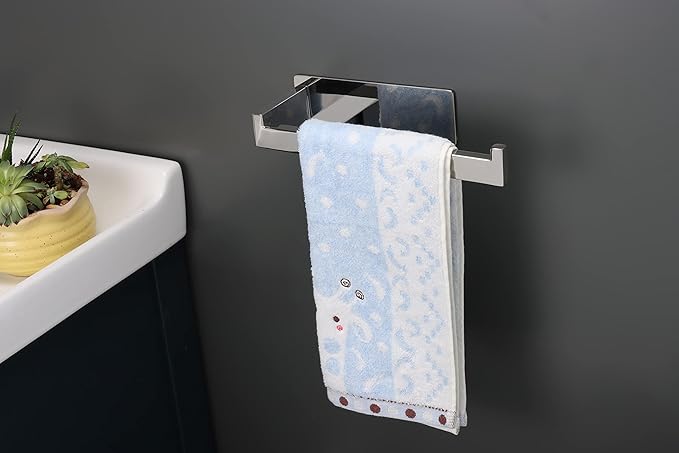Hand Towel Holder, Strong Self Adhesive Hand Towel Ring, Thicken SUS304 Stainless Steel Hand Towel Bar/Rack, No Drilling Modern Hand Towel Hanger (Polish Chrome, 9 in)