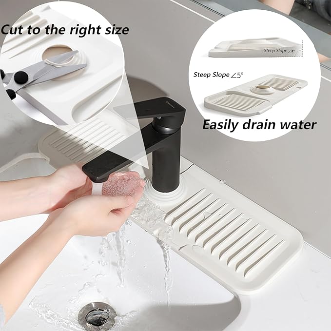 Kitchen Sink Splash Guard Silicone Faucet Handle Drip Catcher Tray Sink Protector for Kitchen Sink Sponge Holder for Kitchen Sink Faucet Mat Fits Faucet Tube within 2.5" (dark grey, 24'')