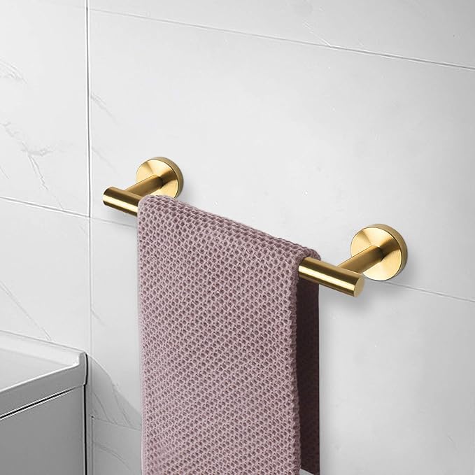NearMoon Bath Towel Bar, Thicken Stainless Steel Shower Towel Rack Holder Wall Mounted for Bathroom, 9-lnch Overall Length-7-lnch Usable Hanging Space (1 Pack, Brushed Gold)