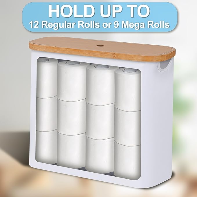 efluky Toilet Paper Storage, Toilet Paper Basket with Lid, Bathroom Organizer, Free Standing Holder Up to 9 Mega Rolls, White
