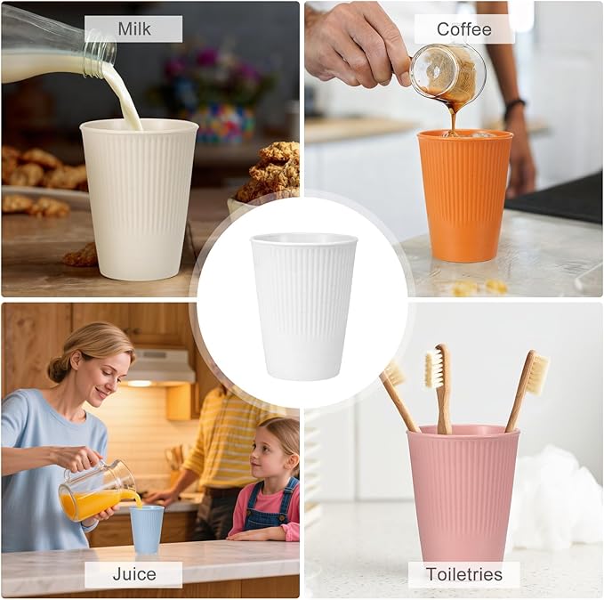 uxcell 4 Pcs Simple Toothbrush Cup, 3.3 x 3.3 x 4.2 Dishwasher Safe Bathroom Tumbler Reusable Plastic Cup Set for Storing Toothpaste Combs, White