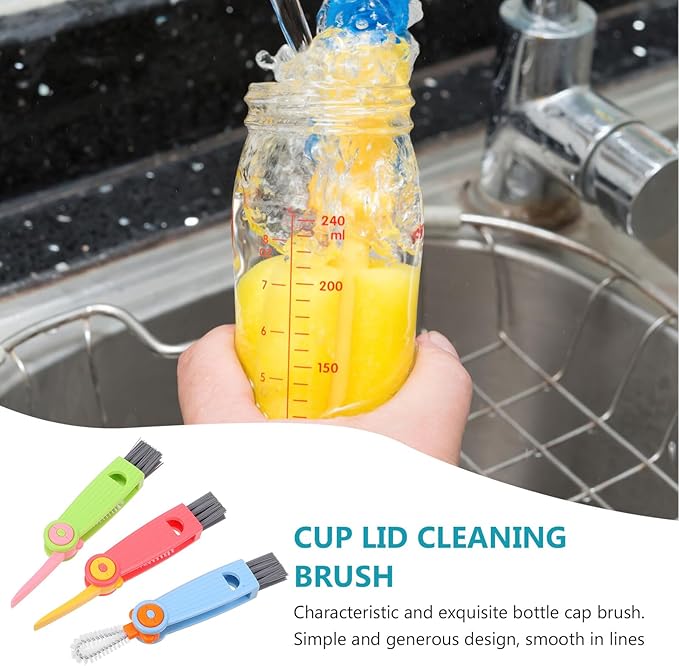 3pcs 3-in-1 Cup Lid Cleaning Brush Set Small Gap Bottle Brush Cleaner Portable Crevice Cleaning Tool for Kitchen and Insulated Bottles Reusable Straw Multi-Color