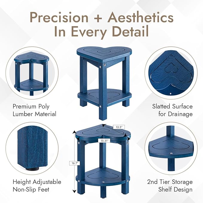 Corner Shower Stool for Inside Shower - Waterproof Corner Shower Bench, HDPE Plastic Bathroom Bench, Adjustable Height Corner Chair for Shaving Legs,Storage Shelf,Non-Slip Feet,Blue