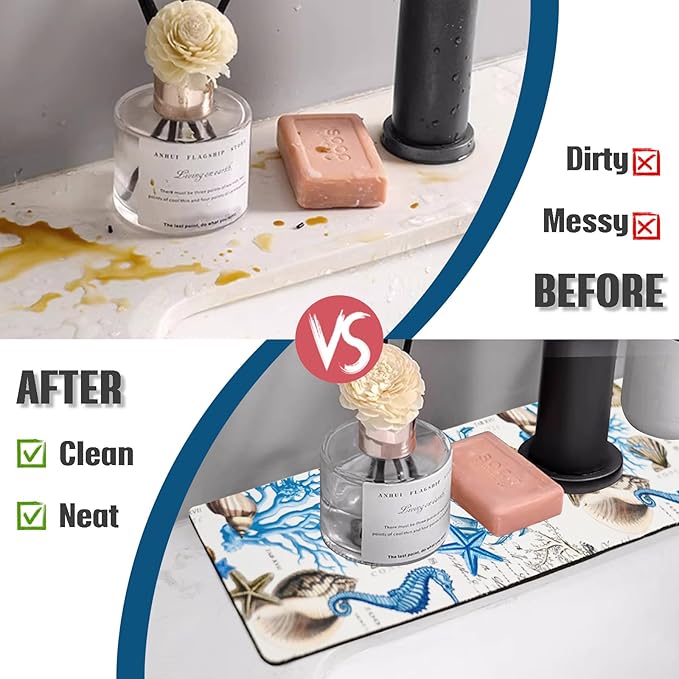 Sink Faucet Absorbing Mat, 2 Pack Drying Mat Around Faucet Sink Splash Guard Behind Faucet Sinkmat For Kitchen Bathroom Island Rv 24 * 5.5 Inch (60 * 14 cm)