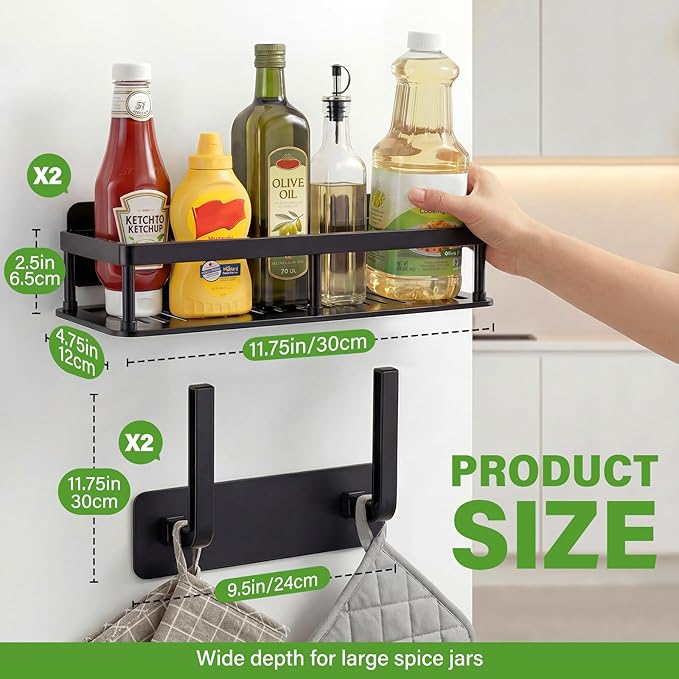 2pc Wall Mounted Floating Shelf, Detachable Storage Rack,No Drill Shelves for Wall,Floating Shelves Damage-Free Expand Walls Space for Living Room Kitchen Bathroom (4, Black)