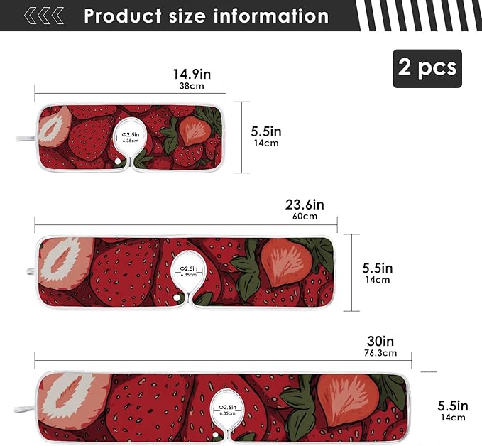 2 PCS Kitchen Sink Splash Guard 30 Inch Faucet Mat for Kitchen Sink Bathroom Sink Faucet Absorbing Drip Drain Mat Pad Microfiber Soft Washable Pink and Red Strawberry Flowers