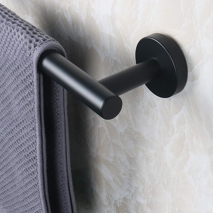 NearMoon Bath Towel Bar, Thicken Stainless Steel Shower Towel Rack Holder Wall Mounted for Bathroom, 18-lnch Overall Length-16-lnch Usable Hanging Space (2 Pack, Matte Black)