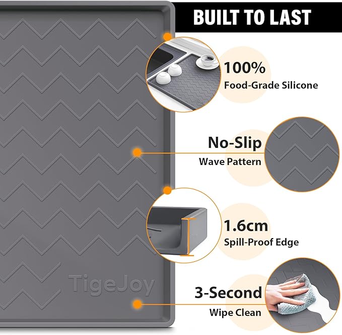 TigeJoy Waterproof Under Sink Mat 22" x 19", Shelf Liner Protector in Kitchen and Bathroom, Silicone Cabinet Liners for Organizers and Storage, Fit as Drawer Mats or Drip Tray