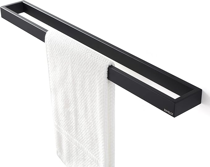 Black Towel Bar, Towel Shelf for Bathroom, Single Towel Holder 24 Inch Wall Mounted, Square Contemporary Bath Towel Rod, Matte Black, 073070-MB Ler Series
