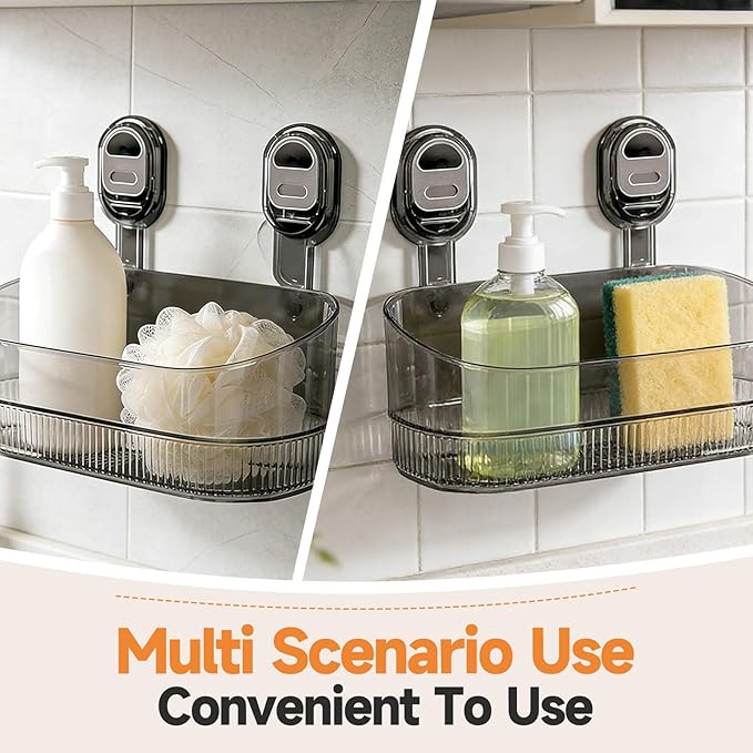 No-Drill Bathroom Suction Storage Box, Corrugated Suction Cup Storage Holder, Powerful Suction Storage Box, Removable Hanging Storage Basket, No Drilling Shelves Caddy, Ripple Acrylic Wall Shelf