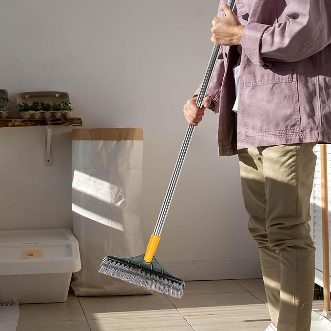 CHILDWEET Floor Brush with Long Handle, Double-Sided V-Shaped Scrub Brush for Bathroom Tile and Corner Cleaning, 110x23x8cm, Sturdy Floor Scrubber for Shower and Grout Maintenance Random