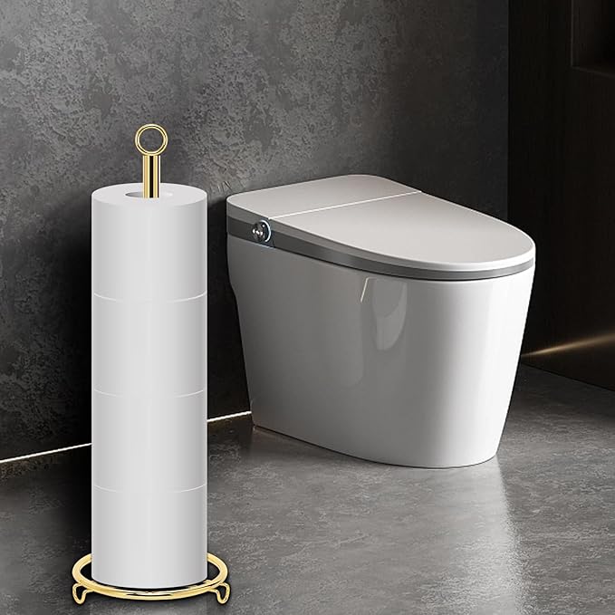 Bath Toilet Paper Holder, Metal Toilet Tissue Roll Organizer Storage, Tissue Paper Holder Stand for Bathroom/Kitchen Countertop (21” H, Gold)