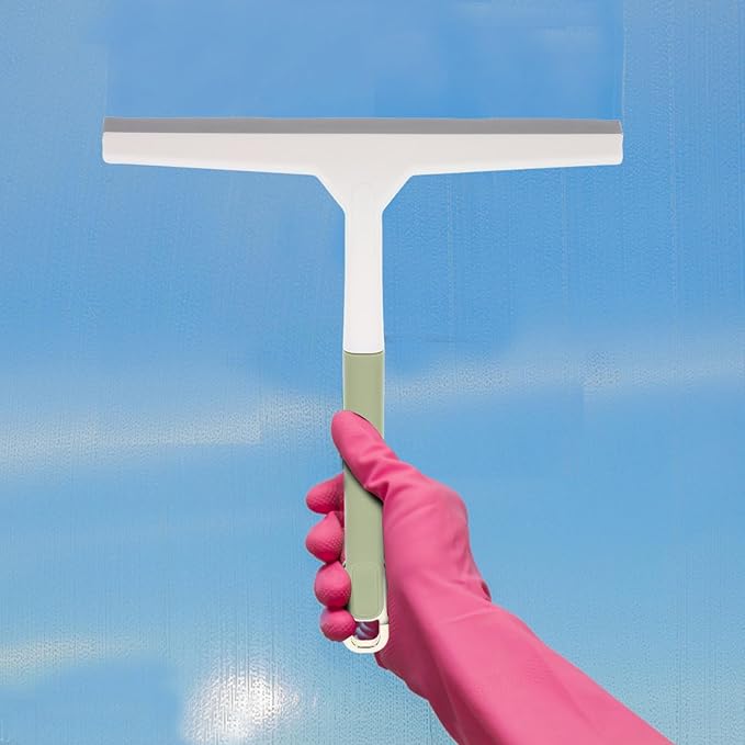 Glass Shower Door Squeegee for Glass Cleaning, Wide Household Water Scraper with Soft Handle, Light Green Bathroom Window Wiper Tool for Shower and Car Windshield