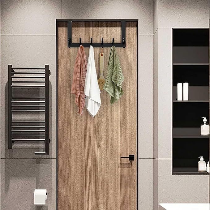 Over The Door Hooks, Back of Door Coat Hanger, Towel Racks for Bathroom with 12 Coat Hooks for Hanging Clothes, Black