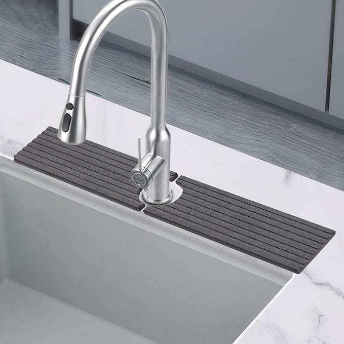 23.6in Kitchen Faucet Mat, Diatomite Sink Stone Quick Dry Around Faucet Mats for Bathroom Counter (Dark Gray)