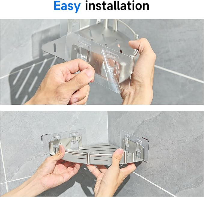 Bathroom Corner Shelf (1 Pack), 304 Stainless Steel,Integrated molding, High Weight Capacity,Wall mounted bathroom rack with nail free adhesive, Suit for storage racks in bathrooms,Kitchens