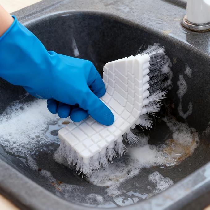 Kitchen Sink Brush, V Shape Corner Cleaning Brush Set, Bendable Potato Vegetable Scrubber Brush with Medium Bristle, Hand Scrubber for Sink, Toilet, Tile, Floor, Bathroom (Set of 4)