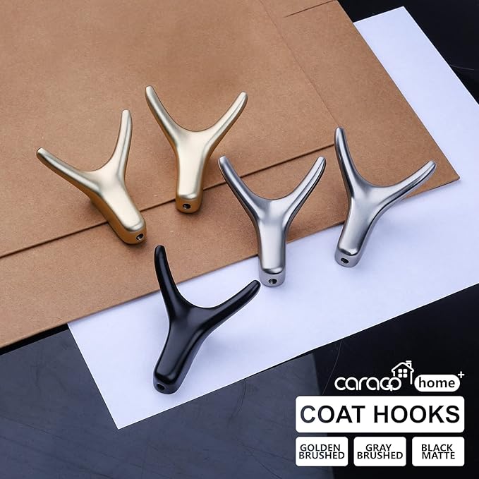 CARAGO Coat Hooks, Towel Hooks for Bathroom,3 Packs Metal Heavy Duty Wall Hooks, Suitable for Cloakroom, Living Room, Kitchen, Bathroom, for Hanging Clothes, Hats, Bags, Towels (Gray Brushed)