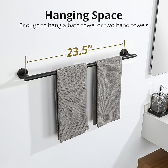 SAYAYO Black Towel Racks for Bathroom, 24 Inch Towel Bar Towel Rod Towel Holder Wall Mount SUS304 Stainless Steel (26 Inch Total Length)