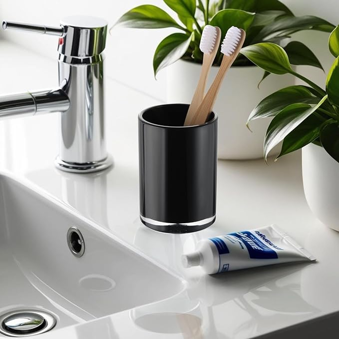 Premium Black Bathroom Tumbler, Toothbrush Cup, Reusable Bathroom Cup, Toothbrush Holder for Bathroom Vanity Countertops, 2 Pack