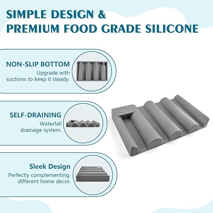 Silicone Soap Dish,Self Draining Soap Holder Perfect for Shower,Bathroom Sink,Kitchen Sink & Travel,Non-Slip Bar Soap Holder Extend Soap Life,Keep Soap Bars Dry Clean (Grey-1Pcs)