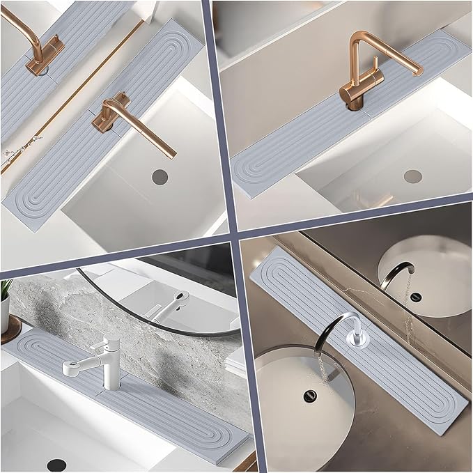 Absorbent faucet mat for Kitchen Sink - Water Absorbing Stone Tray for Sink, Diatomite Fast-Drying Faucet Mat,Faucet Splash Guard for Kitchen,Bathroom Sink (Light Grey, 15.8" x 3.9")