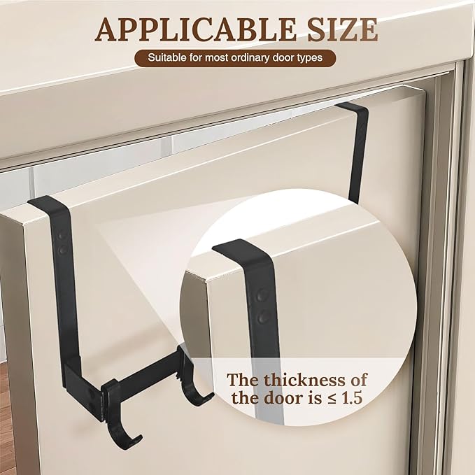 18" Over The Door Hook Rack with 5 Movable Hooks, Soft Iron Finish, for Bedroom, Bathroom, Walk-in Closet, Laundry Room and More - Black