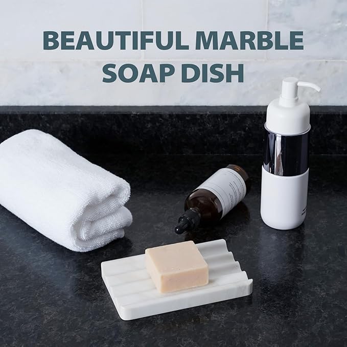 Soap Holder, Marble Soap Dish for Shower, Bar Soaps Holder with Water Ripple Design, Easy Cleaning Soaps Saver for Kitchen Sink，Bathroom, Executive Greek Natural Stone Tray(Agiax)