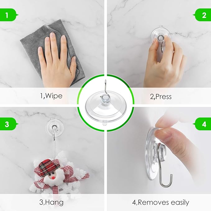 HangerSpace Suction Cup Hooks, 12 Packs Combo Set Clear PVC Suction Cups with Metal Hooks Removable Suction Cups for Kitchen Bathroom Shower Wall Window Glass Door (2 Large, 6 Medium, 4 Small),Variety