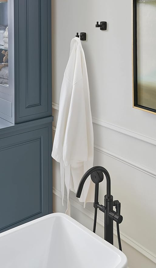 Amerock BH36090MB | Matte Black Single Robe Hook | 2-1/4 in. (57 mm) Length Towel Holder | Stature | Towel Hook for Bathroom | Bathroom Hardware | Bath Accessories