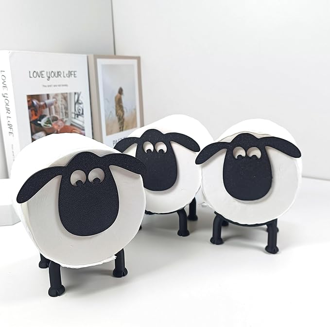 3PCS Sheep Toilet Roll Holder, Sheep-Shaped Toilet Paper Holder - Cute Lamb Design, No-Drill Standing Tissue Storage Rack for Bathroom, Living Room, Office Decoration