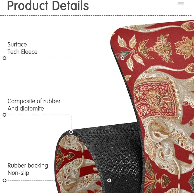 Kitchen Sink Splash Guard 2 PCS 30 Inch Sink Faucet Mat Splash Guard for Bathroom Countertop Water Absorbent Foldable Cuttable Soft Washable Red Retro Elephant Flowers