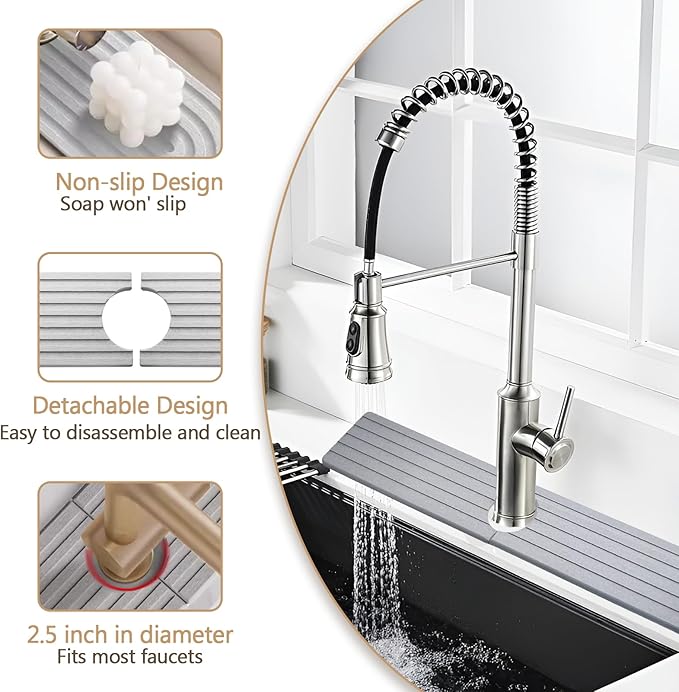 Quick Drying Stone Faucet Mat for Kitchen, Super Absorbent Diatomite Sink Tray Fast Drying Splash Guard, Durable Protector for Kitchen Sink/Bathroom Counter(23.6" x 3.9",Light Grey)