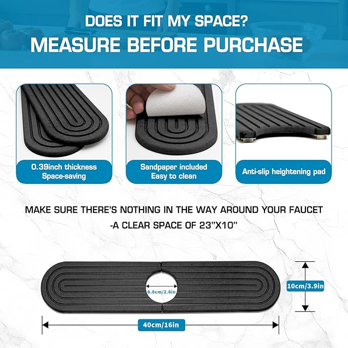 Diatomite Stone Faucet Mat For Kitchen Sink-Absorbent Fast Drying Stone Sink Tray,Faucet Splash Guard Counter,Quick Dry Sink Mat Around Faucet For Kitchen & Bathroom (Dark Gray-Oval,15.7" x 4")