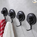 YIGII Suction Cup Towel Hooks - Hanging Hooks on Glass Mirror, Shower Hooks Without Drilling Hanging Loofah, Shower Brush, Robe – Waterproof & Rustproof, Matte Black (4-Pack)
