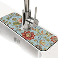 Kitchen Sink Splash Guard，large flowers and leaves Faucet Mat Sink Gadgets-Super Absorbent Fast Drying Mat Drip Catcher for Kitchen, Bathroom,Sink Mat, Dish Drying Mat, Bathroom(15" X 5.5" )