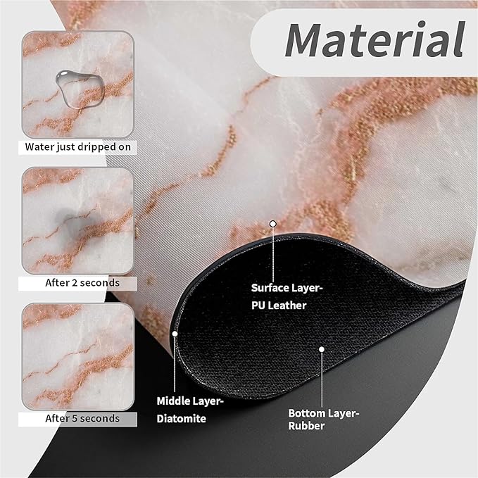 Kitchen Sink Splash Guard，Rose gold white marble Faucet Mat Sink Gadgets-Super Absorbent Fast Drying Mat Drip Catcher for Kitchen, Bathroom,Sink Mat, Dish Drying Mat, Bathroom(15" X 5.5" )