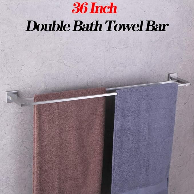 GERZWY 36-Inch Bath Towel Bar Modern Square Style Bathroom Double Towel Bar SUS 304 Stainless Steel Wall Mount Brushed Finish JG1902C92-LS