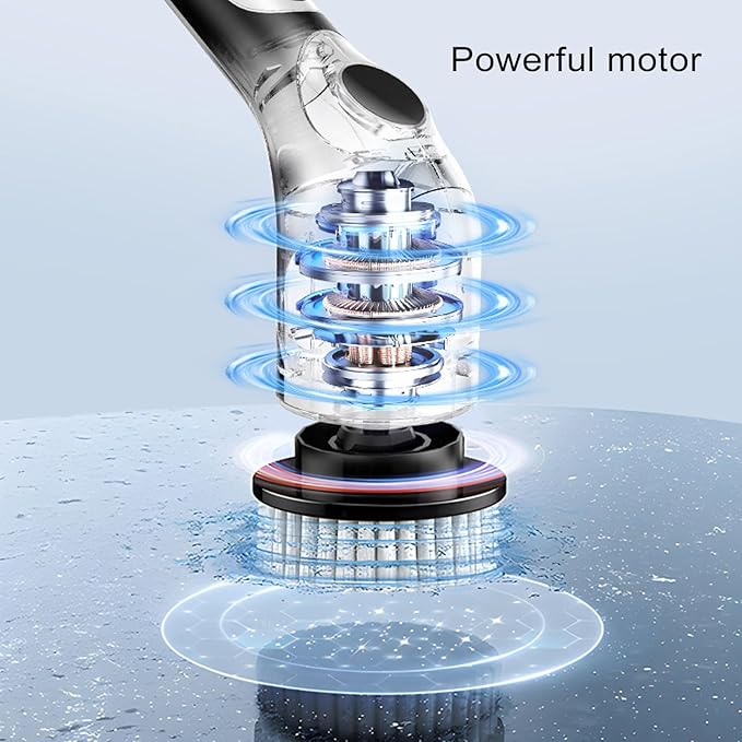 Electric Spin Scrubber, New Cordless 2 Speed Cleaning Brush Bathroom Scrubber, Voice Wireless Handheld Brush, IPX7 Waterproof Shower Scrubber with 9 Brush Heads, Extendable Long Handle