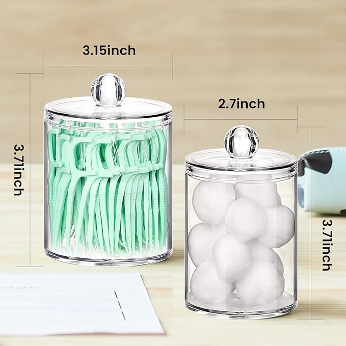 Tissue Box Cover, Square Facial Acrylic Tissue Box Holder with 2 Pack Clear Qtip Holder Dispenser, Bathroom Vanity Dresser Night Stand Essentials Accessories Decor, Modern Farmhouse Decor, Gold