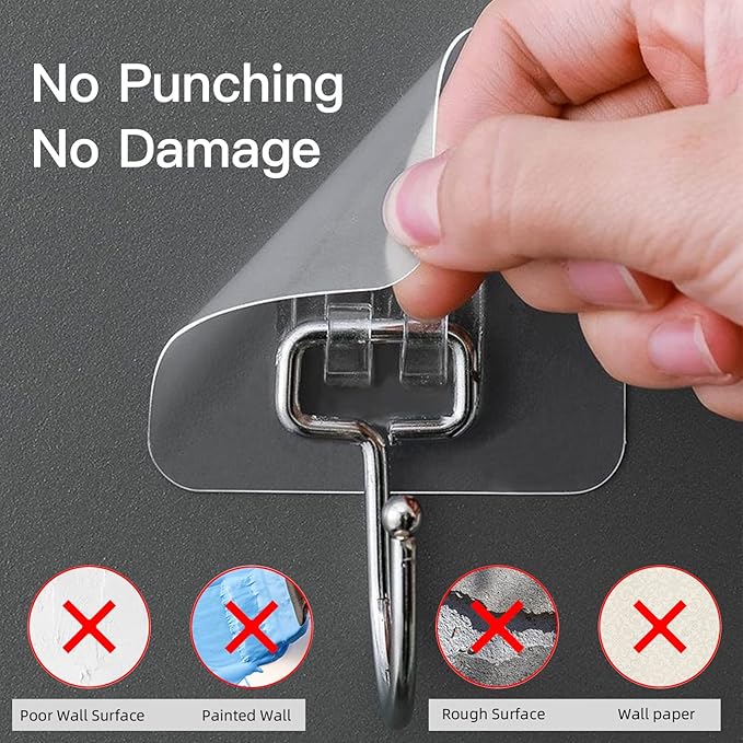 Large Adhesive Hooks for Hanging Heavy Duty 44 lb(Max) 30 Pack, 304 Stainless Steel Self Adhesive Sticky Hooks Waterproof Wall Hook for Home Bathroom Shower Kitchen Outdoor Utility Hook