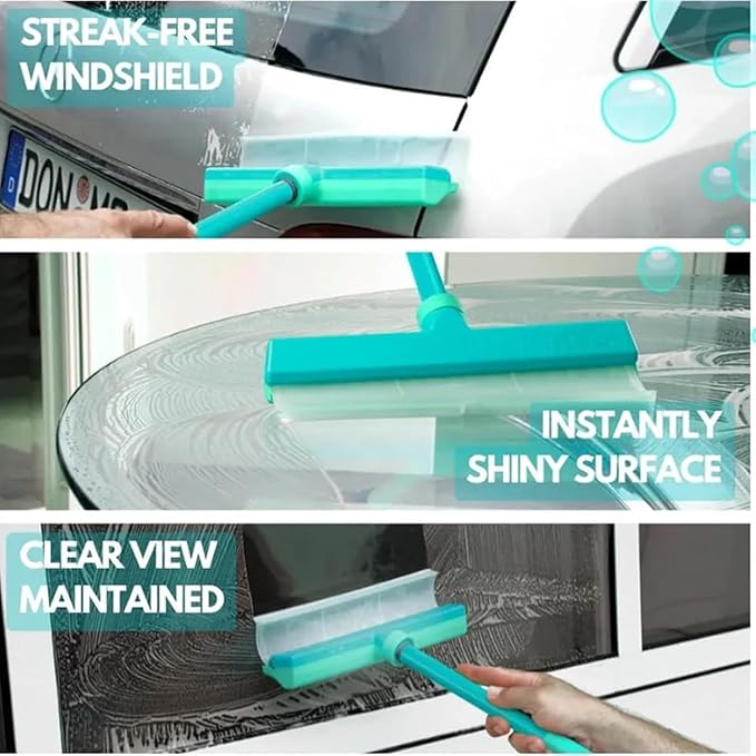Window Squeegee, Recyclable Silicone Window Squeegee Kit, Ultra-Flexibles 3 in 1 Windows Cleaning Scraper, for Windows, Mirrors, Car (Green)