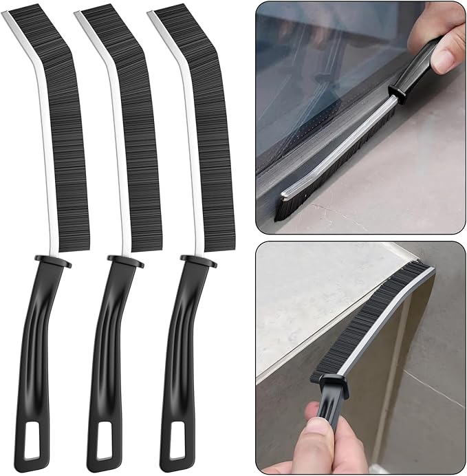 3-Pack Black Crevice Cleaning Brush, Household Narrow Gap Cleaning Tool for Grout, Window Tracks, and Kitchen Sinks
