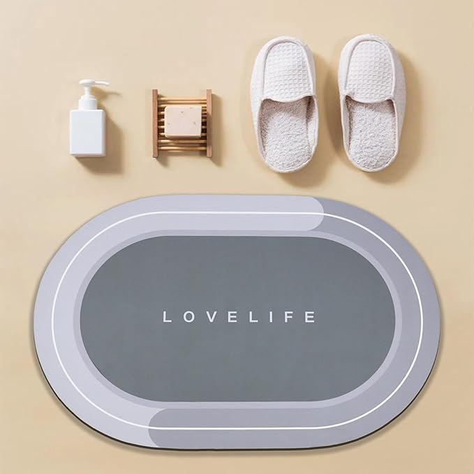 Rubber Bath mats Quick-Drying Non-Slip Bathroom mat Super Absorbent Bath mat Instant Dry Bath mat, Bathroom Rug in Front of The Kitchen Sink, Shower Room, Bathtub, Oval(Grey+17x47in)