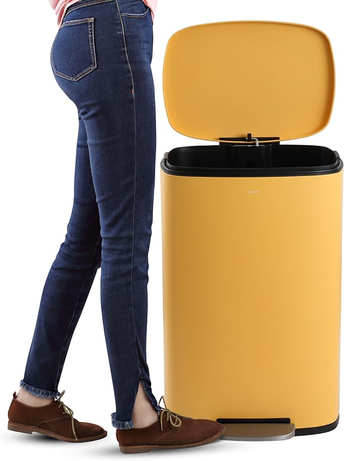 happimess HPM1006L Connor Rectangular 13.2-Gallon Trash Can with Soft-Close Lid and Free Mini Trash Can, Daffodil Yellow for Home, Kitchen, Bathroom, Living Room, Office