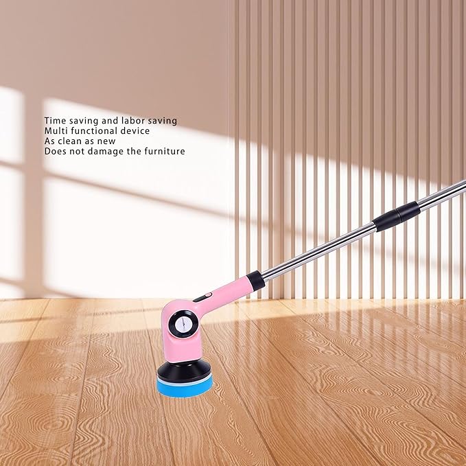 Generic Electric Brush Powerful Cordless Rechargeable Automatic Rotating Scrub Brush Set for Kitchen Bathroom Pink ABS 2000mAh Battery 100 Mins Working Time