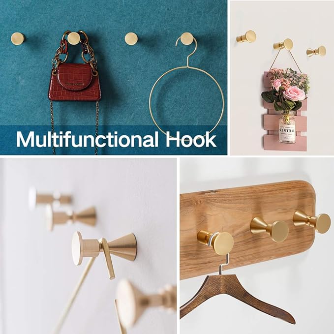 TECI Solid Brass Gold Hooks Heavy Duty Wall Mounted. Perfect for Purse,Coats, Jackets, Hats, Scarfs, Bags,Coat,Hat,Towel, and More.Available for Clothing Store, Hotel, Cafe, TC005C