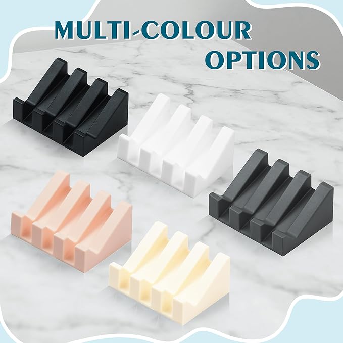 Silicone Soap Dish with Drain, Upgrade Double Suction Cups at The Bottom for Anti-Slip and Stability, Soap Dish Shower Waterfall Bar Soap Holder Tray with Drain Soap Holder (4, Black)