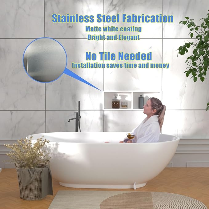 Narrow Shower Niche for Tiny Shower Room Storage, Insert Tile Ready, Double Shelves, Stainless Steel,(White, 24 * 8 in)