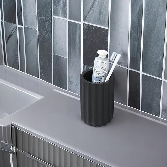 Matte Black Pen Holder Bathroom Tumbler Cup Round Organizer for Electric Toothbrushes Makeup Brushes, Toothbrush Toothpaste Holder for Countertop Bathroom Accessory